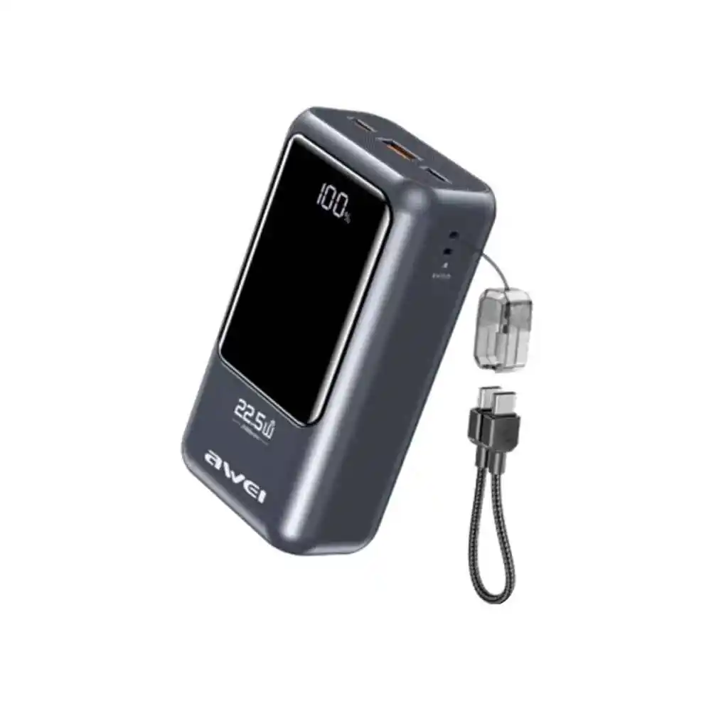 Awei PA-93 20000mah 22.5W Fast Charging Power Bank with Built‑in 2 Cable